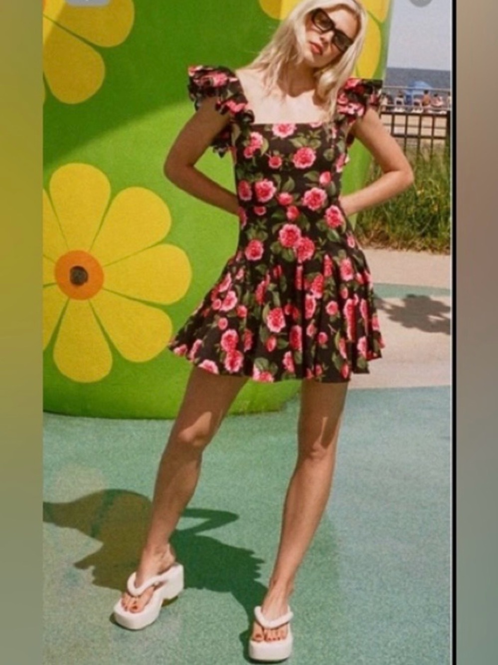 NEW Alice + Olivia Ginny Godet Mini Dress Ruffle Sleeves Floral size reg $498